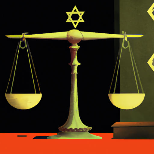 המחשה של מאזני הצדק, המסמלים את החתירה היהודית לצדק